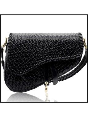 Woven Imitation Crocodile Leather Saddle Shoulder Bag Crossbody Satchel Purse